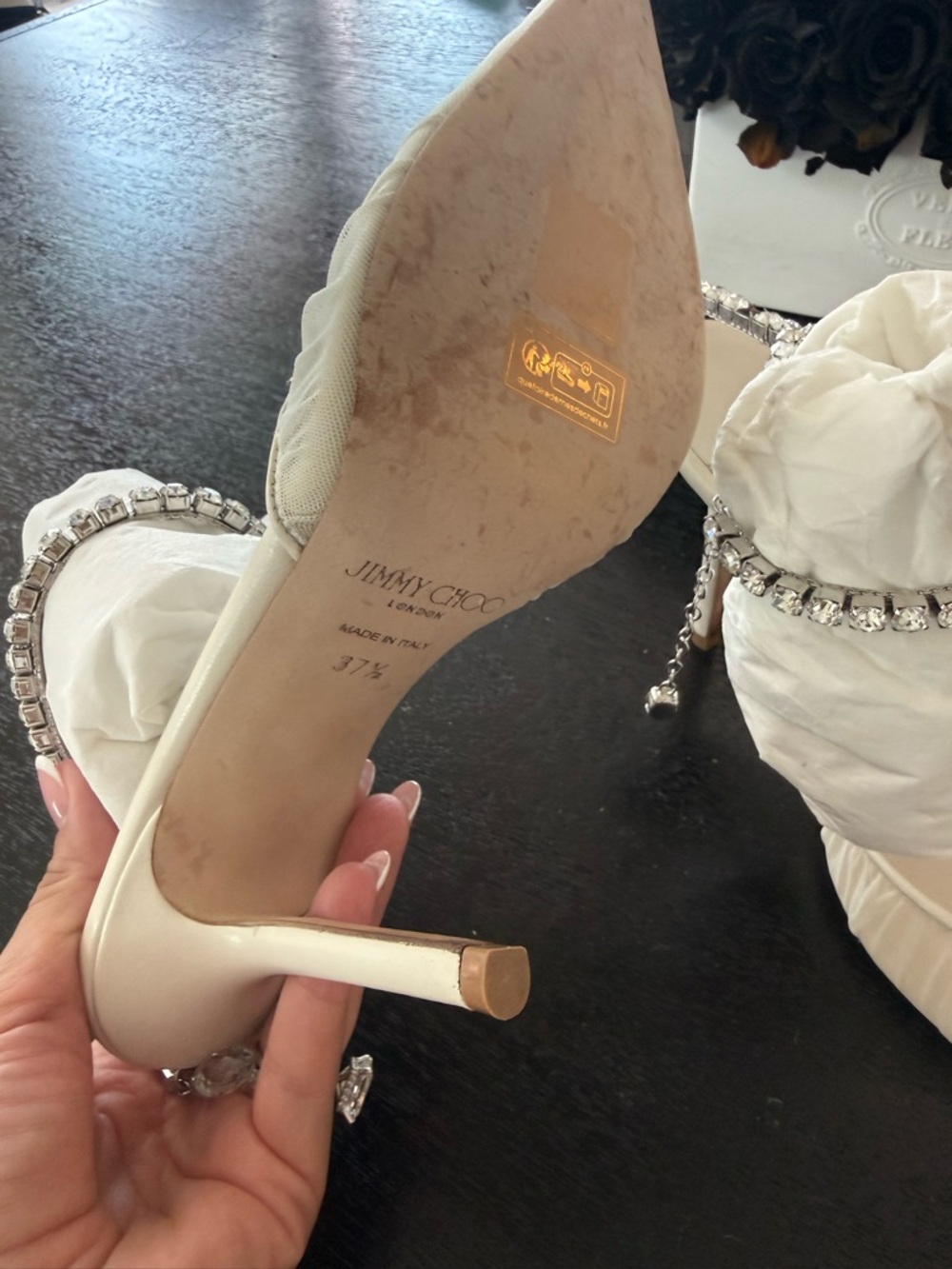 Jimmy Choo Saeda 85 Ivory Tulle Crystal Pump size 37.5 - Picture 14 of 17